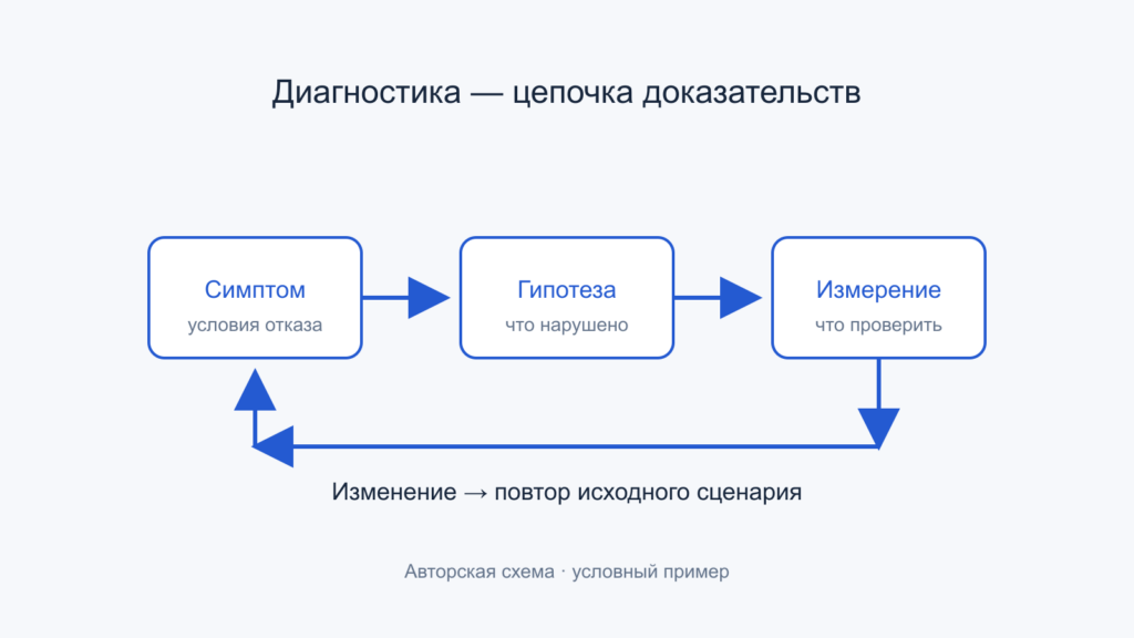 Пять этапов диагностики от симптома до проверки результата