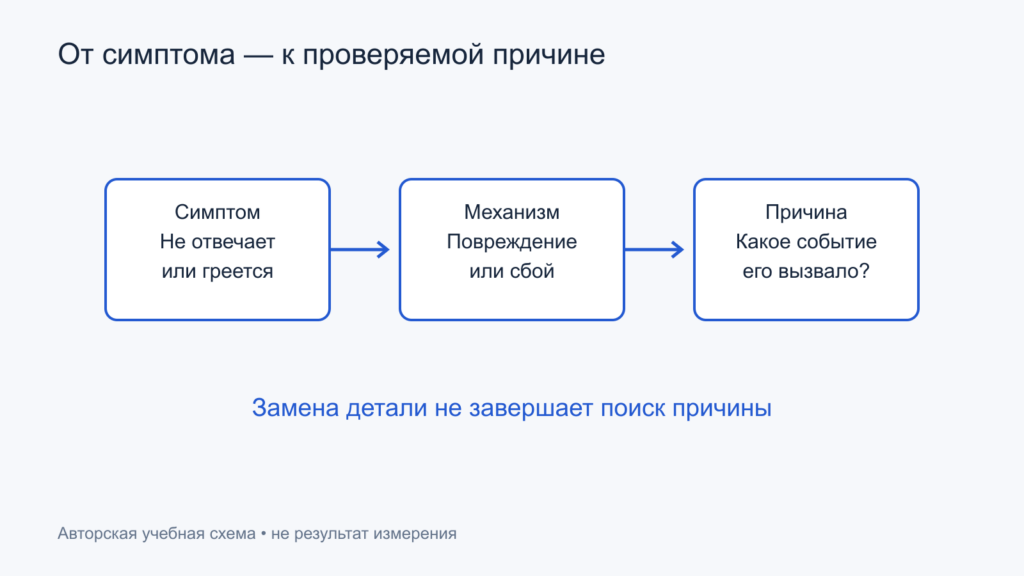 Три ступени анализа отказа: симптом, механизм и причина