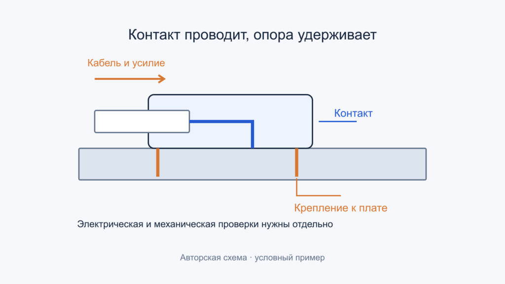 Контакт питания и механическая опора разъёма выполняют разные функции