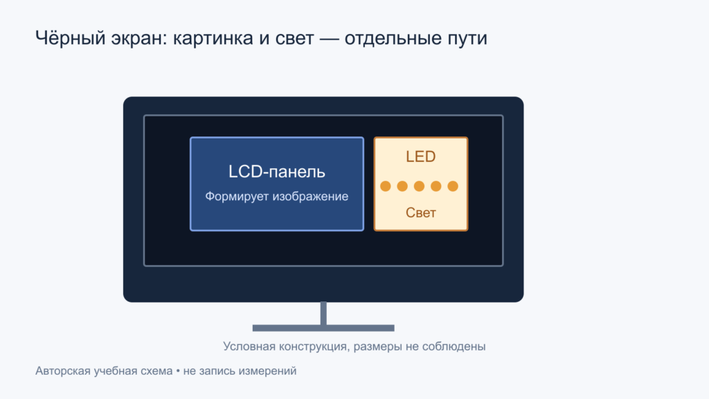 Условные слои LCD: изображение на панели и отдельная светодиодная подсветка