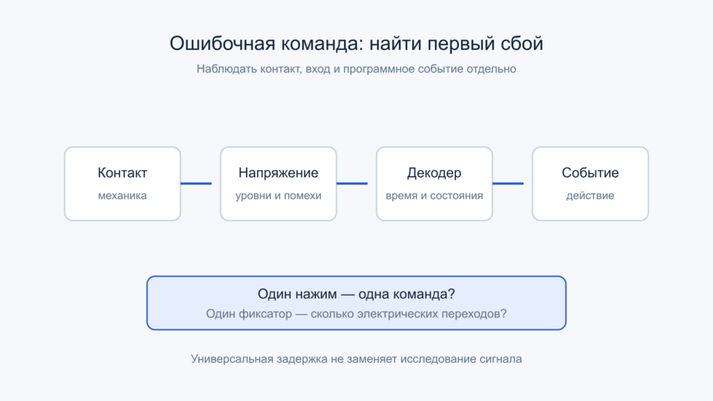 Четыре уровня пути кнопки: контакт, напряжение, декодер и прикладное событие