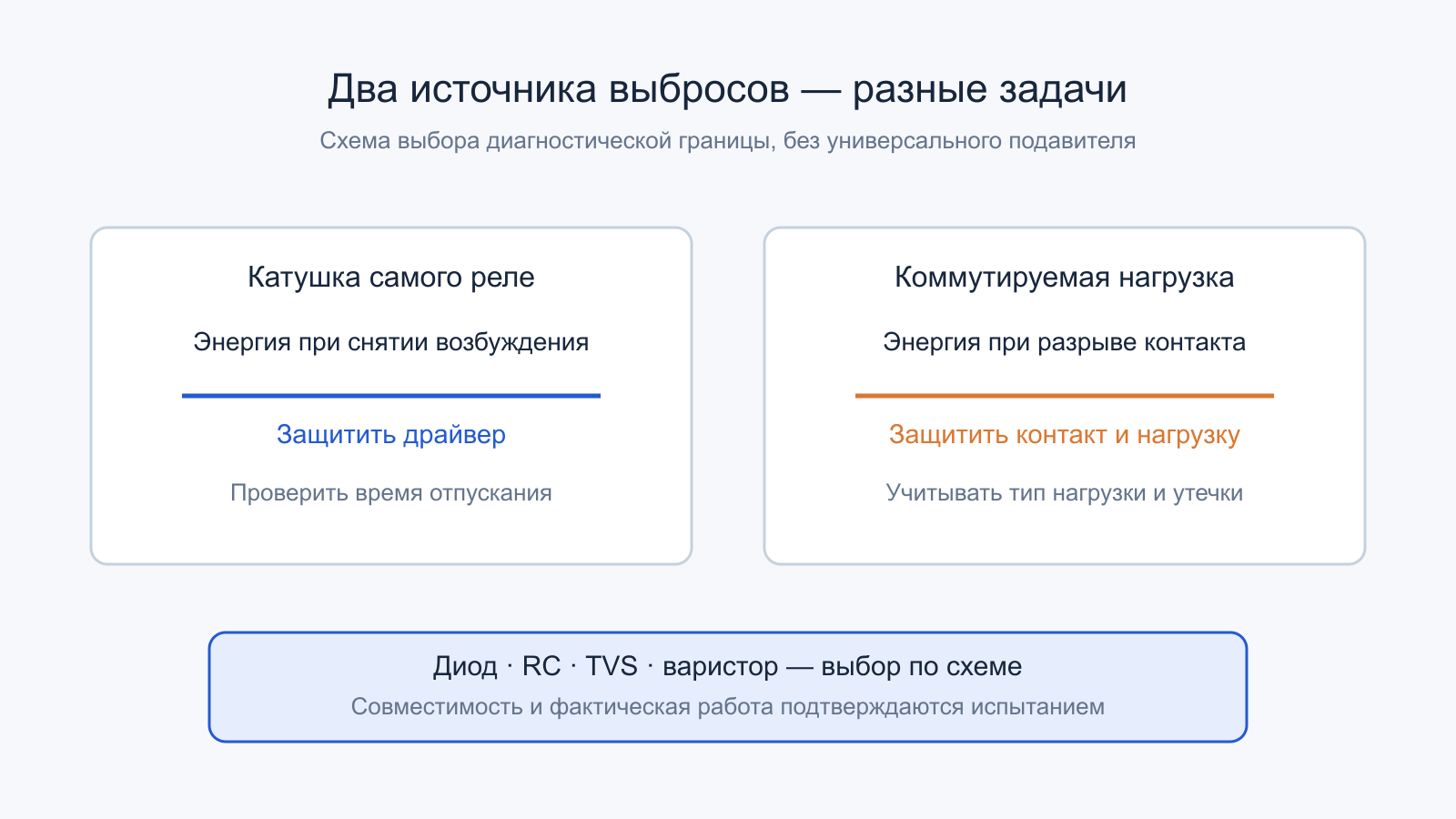 Различие выброса катушки реле и выброса коммутируемой индуктивной нагрузки