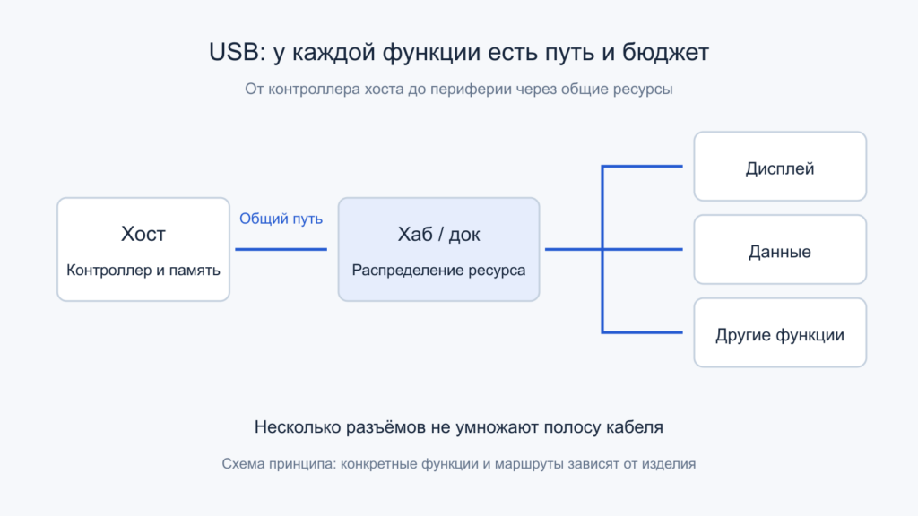 Несколько функций дока имеют собственные маршруты, которые могут сходиться на общем пути к хосту.