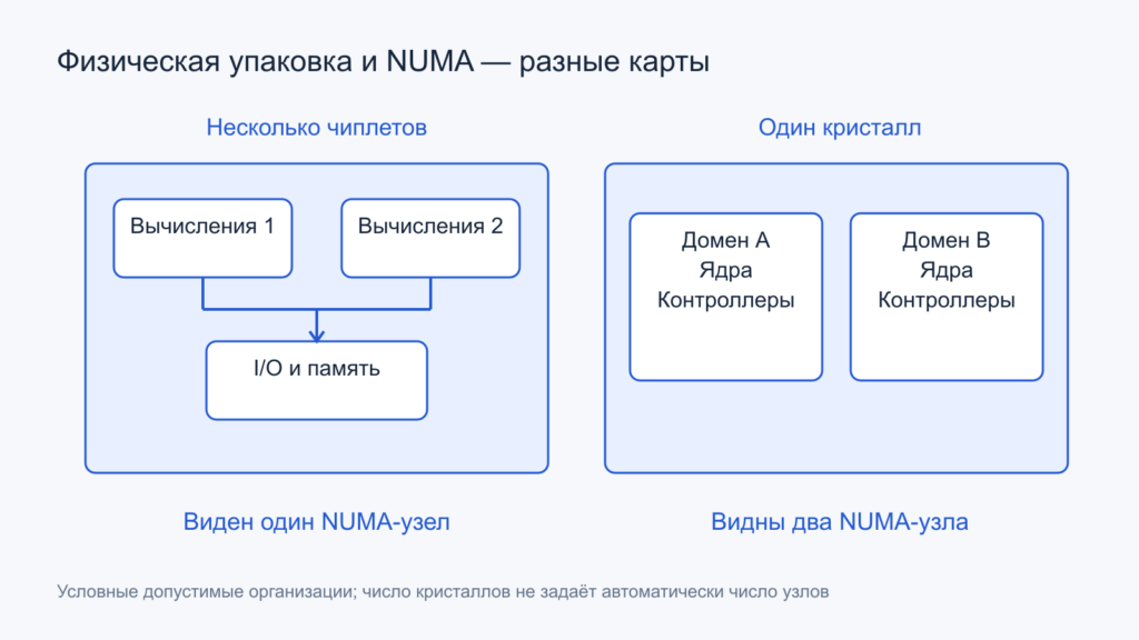 Схематическое различие числа кристаллов и числа видимых NUMA-узлов