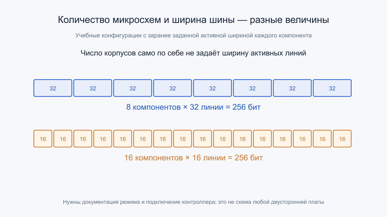 Восемь компонентов по 32 линии и шестнадцать по 16 линий дают одинаковые 256 бит.
