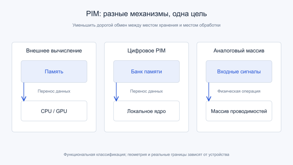 Три архитектуры: внешний процессор, цифровое ядро около памяти и аналоговый массив