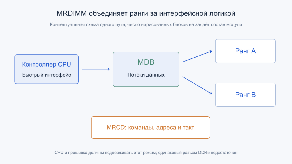 Контроллер CPU, буфер MDB, два ранга и отдельный MRCD командного пути.